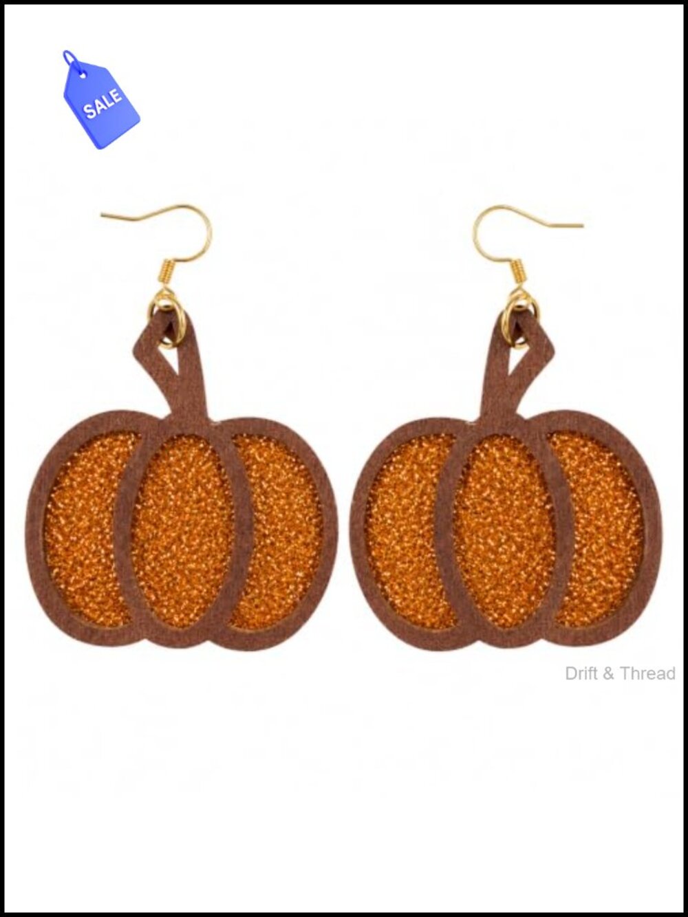 Wooden Glitter Pumpkin Fall Earrings Thanksgiving Drop Dangle